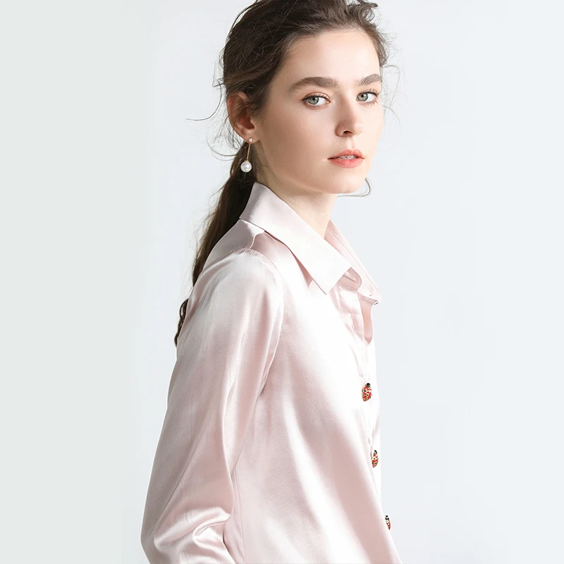 Blouse Women 2020 Spring autumn Fashion real Silk Satin Long Sleeve pink Shirt Office Blouse ladies Tops womens tops and blouses