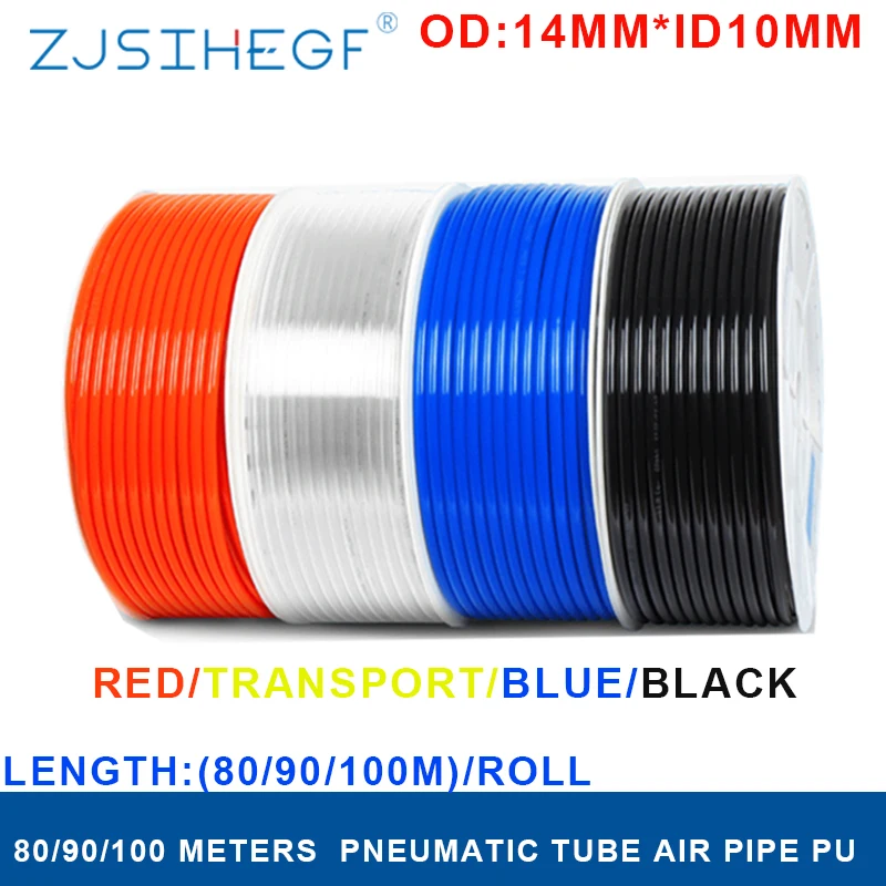 

80/90/100 Meters Pneumatic Pipe Air Tubing Component Parts 14*10mm Hose Connector Pu Line For Compressor Tube