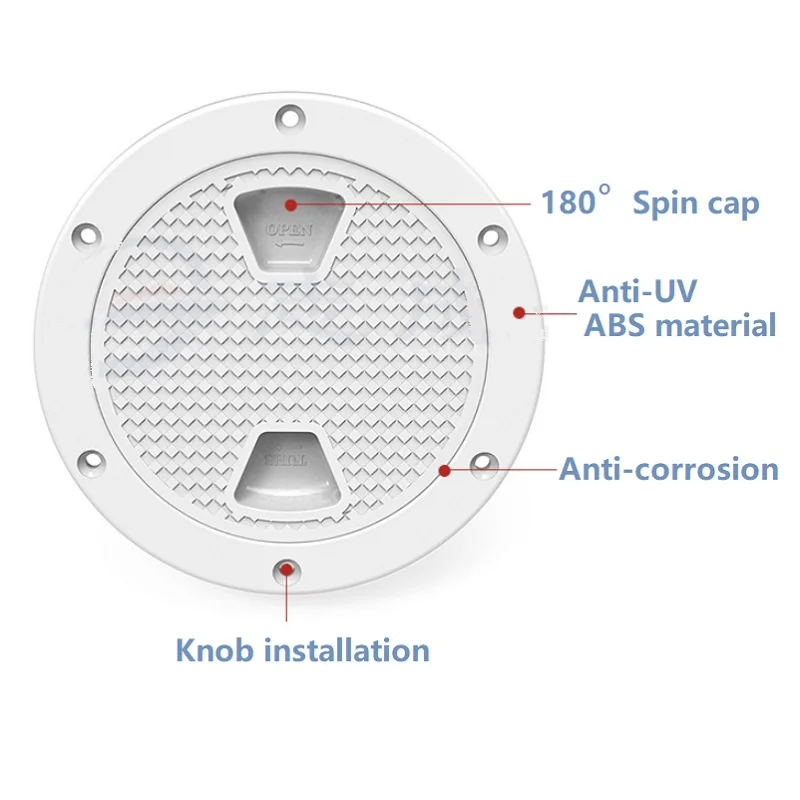 Boat Hatch Cover Round Deck Inspection ABS Plastic White/Black Knob Install Marine Yacht  Luxury Ship Access 4 6 8 Inches