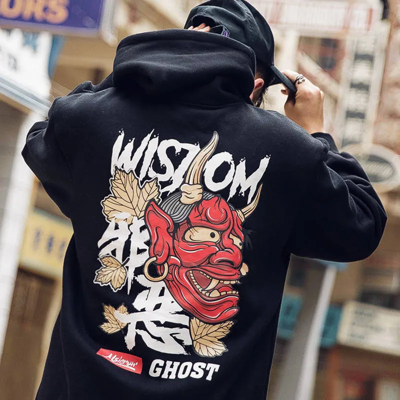 Fashion Harajuku Hoodie Sweatshirt Mens Casual Black Hip Hop Japan Print Hoodie Gothic Clothing Tops Coat Winter Punk Hoodie