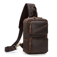Newsbirds Leather Chest Bag Big Capacity Crazy Horse Leather Chest Pack Crossbody Backpack Vintage Style Leather Chest Bags