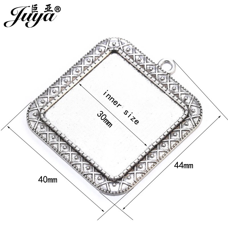 30PCS 30mm Square Cabochon Base Trays Vintage Filigree Bezel Pendant Setting Charms For Necklaces DIY Jewelry Making Accessories