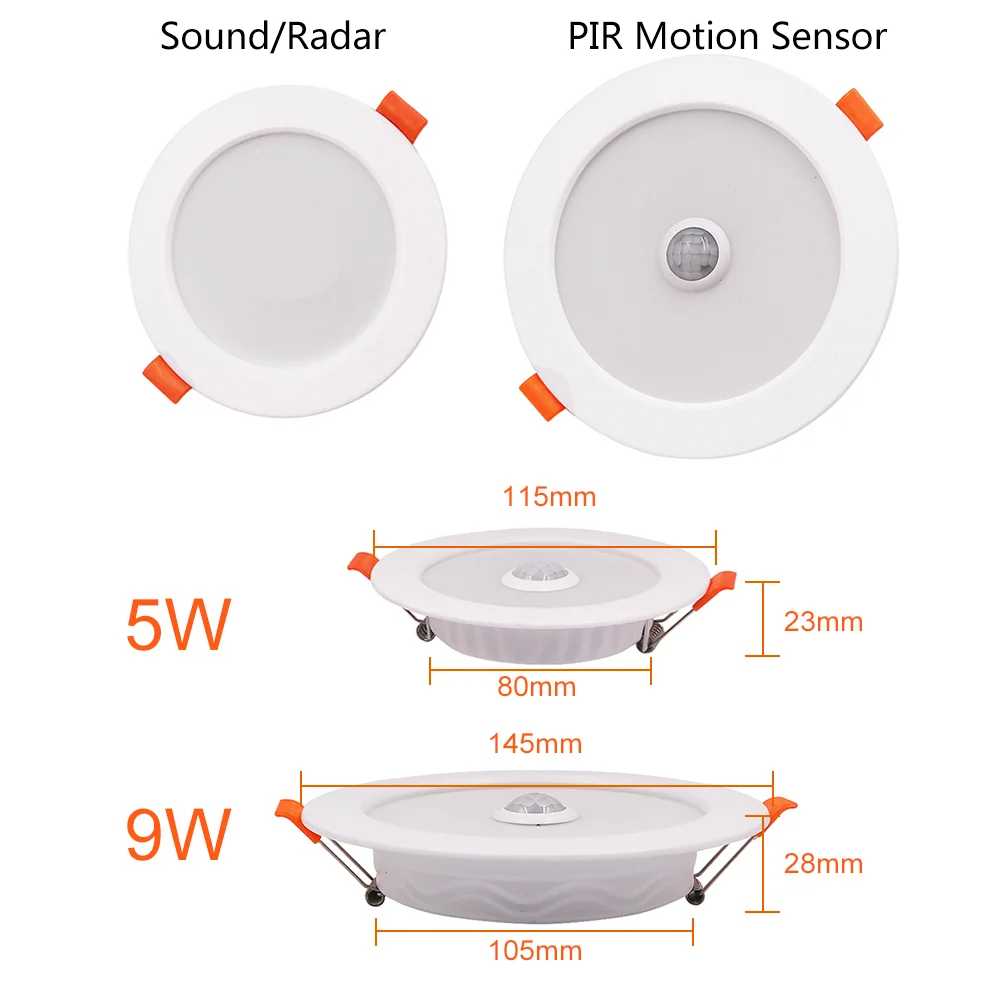 Luz de techo Led empotrada con Sensor de movimiento PIR, foco redondo de 220V, 3W, 5W, 9W, 18W, para interiores