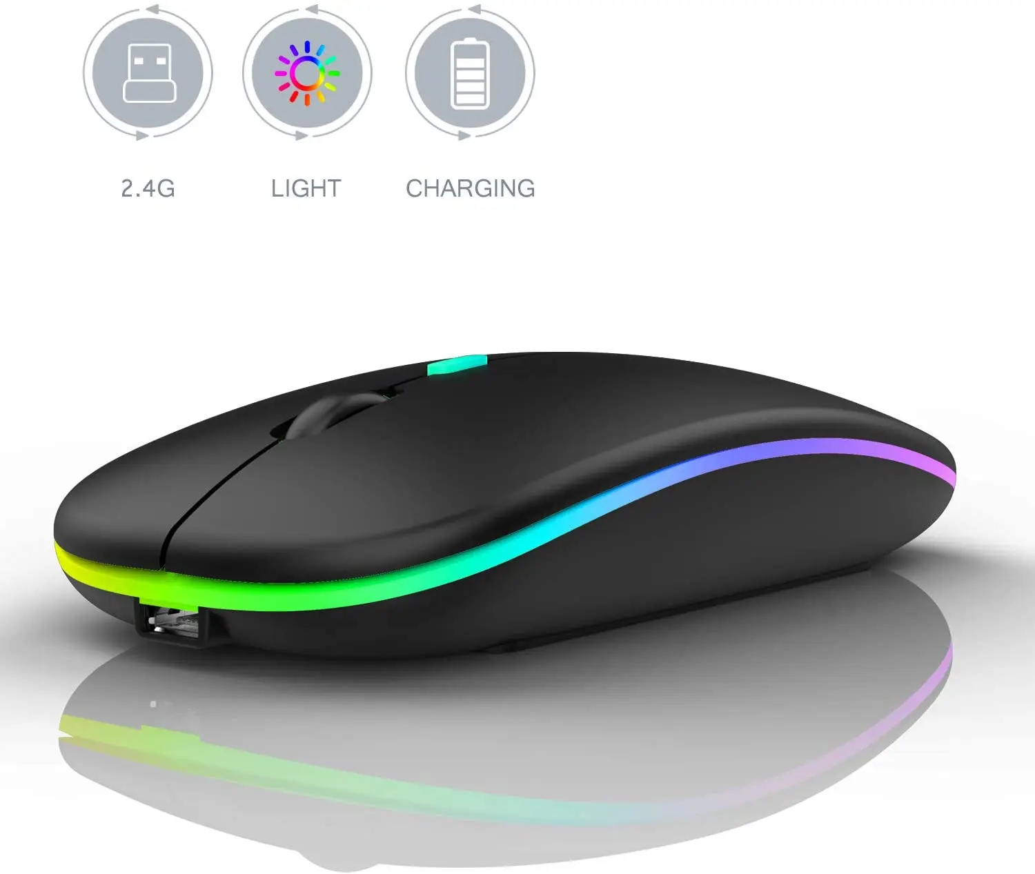 

LED Wireless Mouse, Slim Silent Mouse 2.4G Portable Mobile Optical Office Mouse with USB Receiver, 3 Adjustable DPI for Notebook