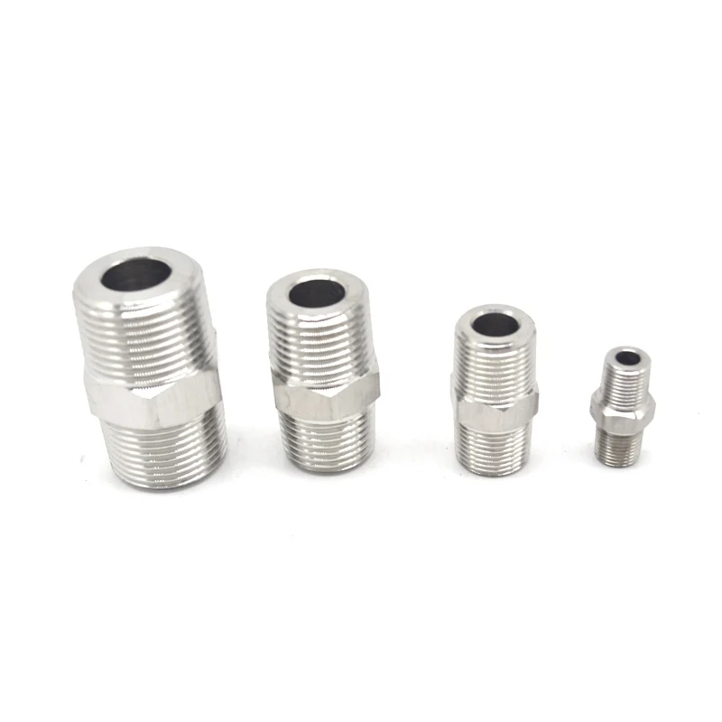 Free Shipping 4PCS/LOT Male Thread 304 Stainless Steel Hex Nipple High Pressure Pipe Fitting Connector