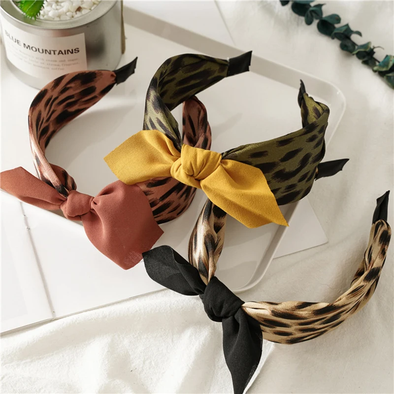 2020 Wine Red Dots Print Bow Headband for Women Tilted Bowknot Hairband Adults Hair Accessories Girls Rabbit Ear Hair Bands Gift