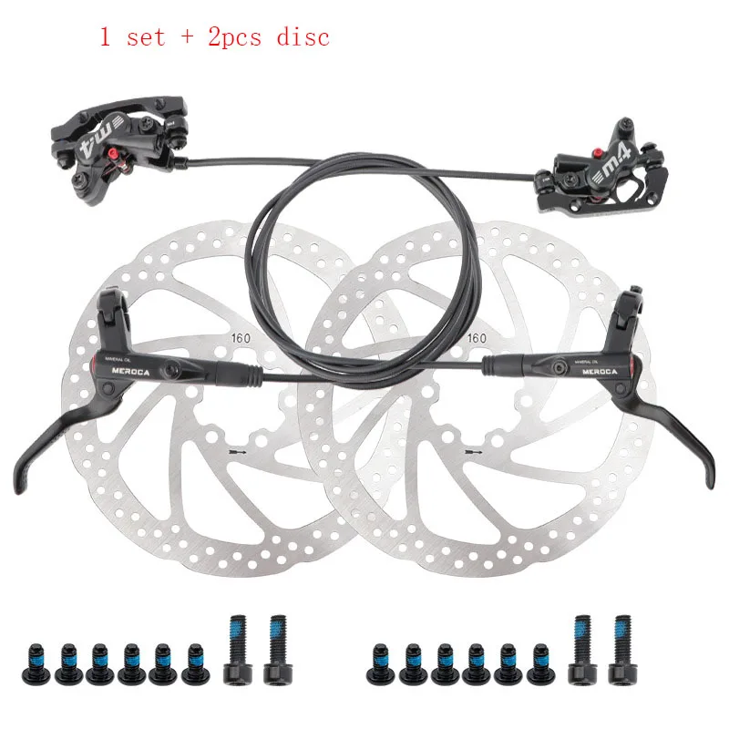 MEROCA M4 Mountain Bike Oil Brake Bicycle Left Rear Brake MT420 F 800mm / R 1400mm 160mm Disc Right Front Brake Bike Accessories