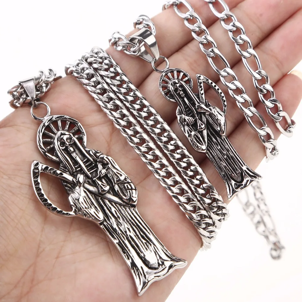 316L Stainless Steel Charm Grimm Reaper Santa Muerte Angel of Death Pendants Necklaces For Men Necklace Gifts