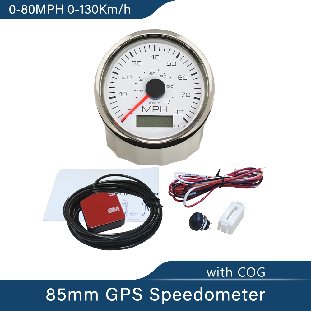 85mm 0-35 MPH 0-60 MPH 0-80 MPH GPS Speedometer Car Motorcycle Drive Direction Red Yellow Backlight with GPS Antenna 9-32V