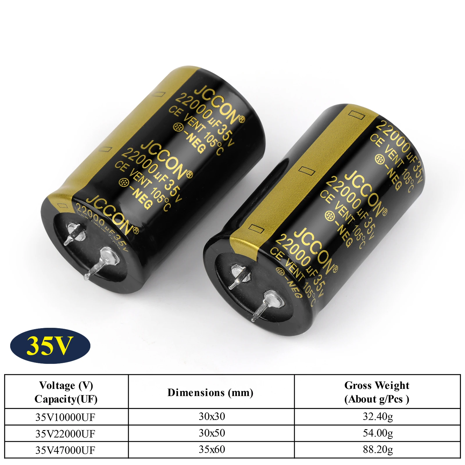 2Pcs JCCON Audio Electrolytic Capacitor 35V 10000UF 22000UF 47000UF For Audio Hifi Amplifier High Frequency Low ESR Speaker