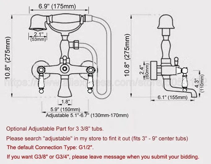 Antique Red Copper Wall Mounted Bathtub Faucet Telephone Style Bath Shower Faucet Dual Handle Cold and Hot Water Taps ztf804