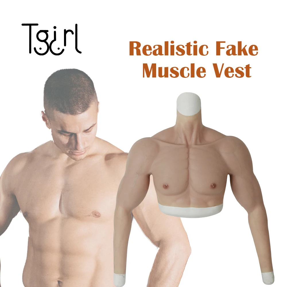 

Tgirl Cosplay Upper Muscle Men Suit with Arm Blood Vessels Stretchy Silicone Fake Chest for Crossdresser Transgender Thin Edges