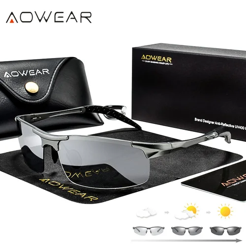 Imagen 2 del producto AOWEAR-gafas de sol fotocromáticas polarizadas para hombre, lentes de aluminio de calidad de lujo, sin montura, camaleón, día y noche, para conducir