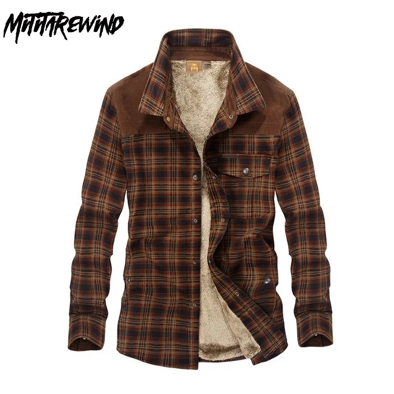 Brand Shirt Men Casual Shirts Wool Fleece Thick Warm Shirts for Men Handwork Plaid Shirt Men Camisa Denim Hombre Size M-4XL