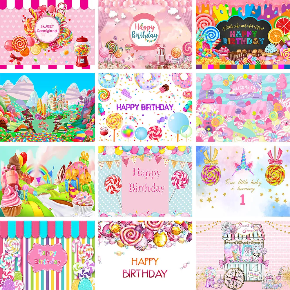 

Mocsicka Candyland Baby Birthday Backdrop Photography Candy Castle Kid Birthday Party Photo Background for Photo Studio Decorate