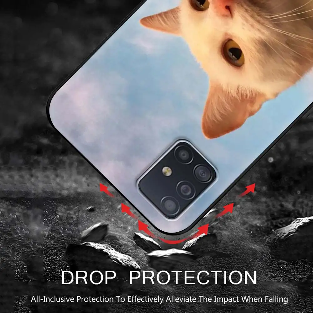 Grappige Kitten Kat Telefoon Geval Voor Samsung Galaxy A51 A71 A21S A03s A13 A33 A53 A11 A31 A52 A41 A32 5G A01 Siliconen Zwarte Cover