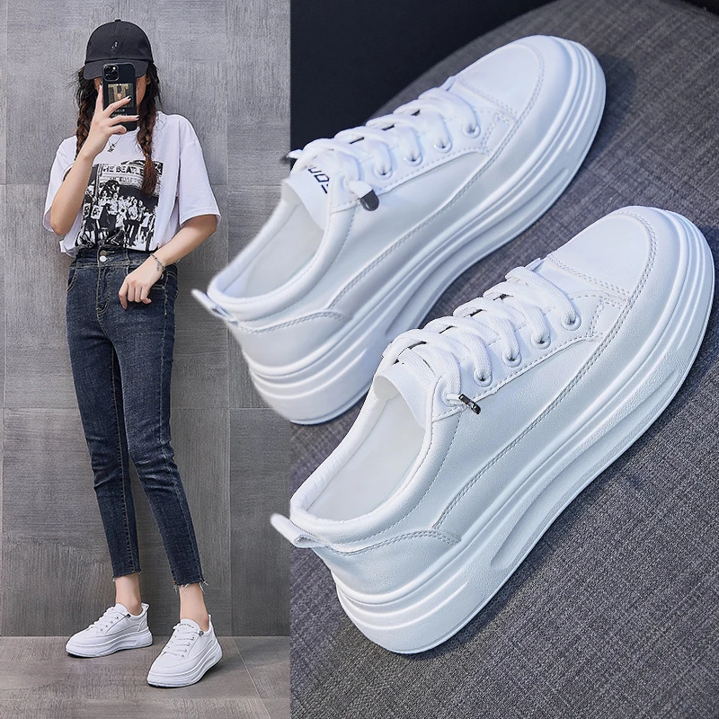 Zapatos de plataforma blancos, Zapatillas de deporte para Mujer, zapatos vulcanizados, tendencias de moda, zapatos deportivos informales para Mujer, Zapatillas planas para Mujer 2021