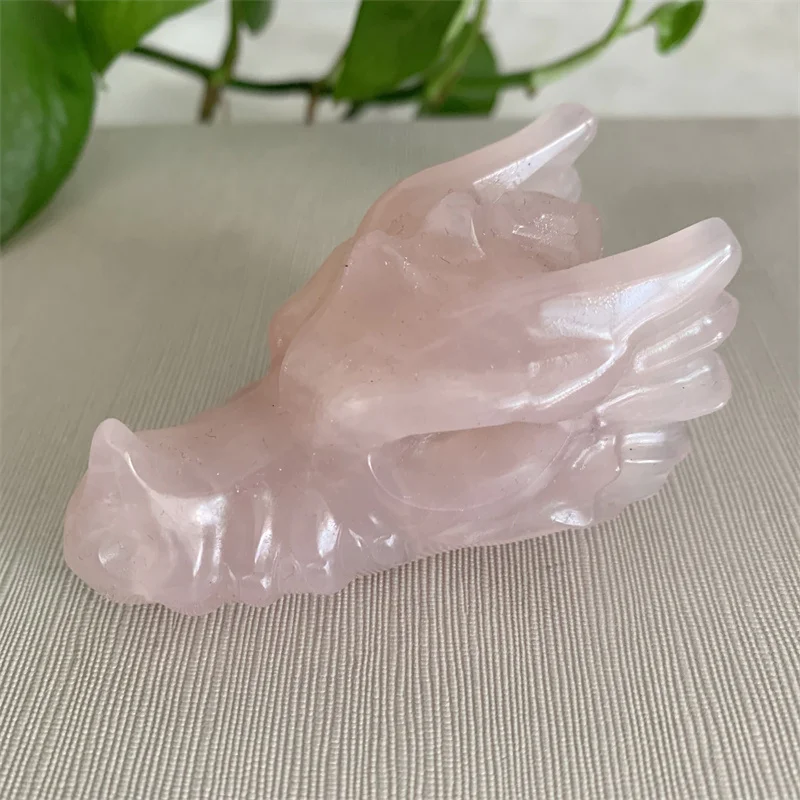 Natural Rose Quartz Dragon Head Skull Polished Healing Crystal Dragon Head For Home Decor Home Decoration Accessories