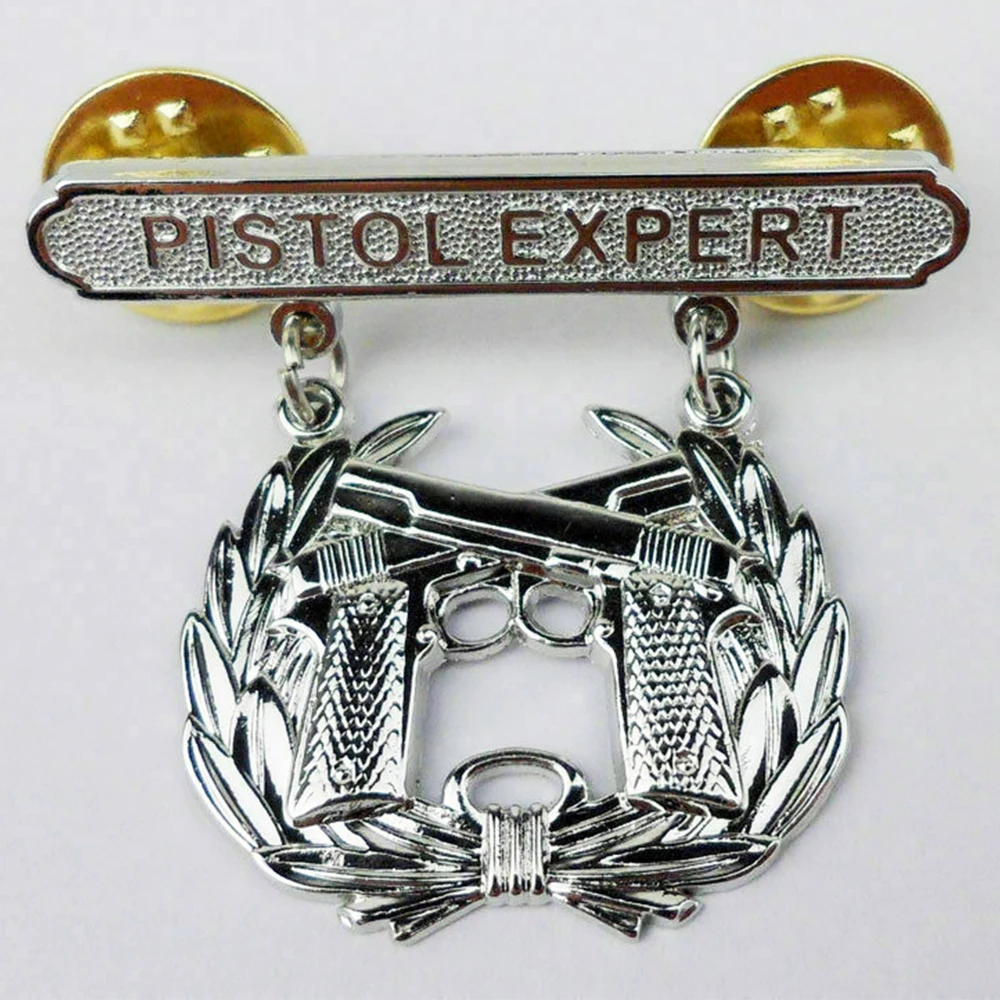 US MARINE PISTOL QUALIFICATION EXPERT SHOOTER SHOOTING BADGE PIN SILVER