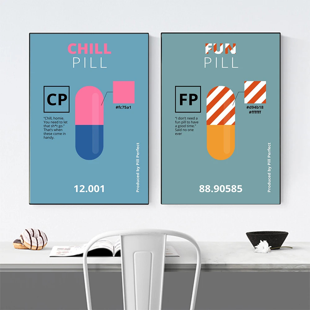 Prints Painting Wall Artwork Lucky Power Pill Pink Green Modular Canvas Blue Poster Picture Modern Home Decor Bedside Background