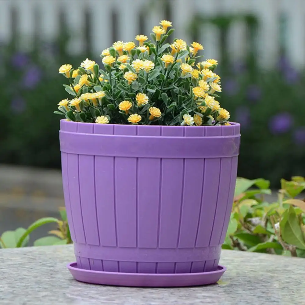 Flower Pot Ceramic-like Flower Succulent Plant Pot Planting Holder Flowerpot with Tray  Garden Pots Planters Garden Supplies