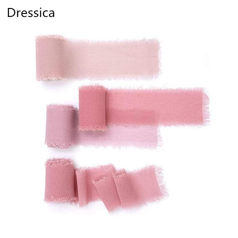 Fita franja chiffon artesanal, como poeira rosa tecido, fita decoração de casamento, buquês para convites de casamento