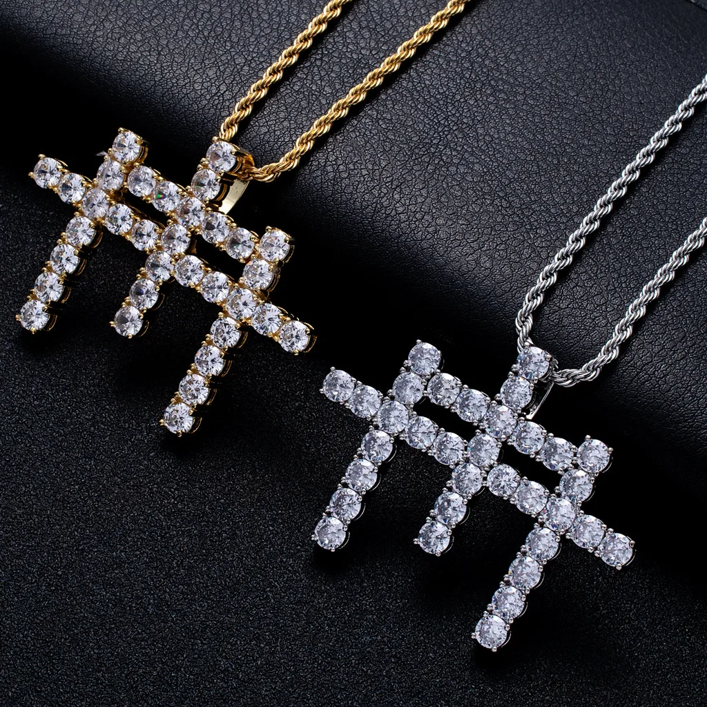 3 PCS Cross Iced Out Bling Bling Pendant Necklace Mirco Pave Prong Setting Men Women Female Male Fashion Hip Hop Jewelry BP125