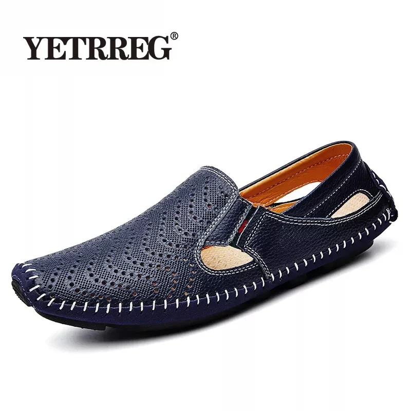 VANCAT Plus Size 38-47 Cow Genuine Leather Mens Shoe Spring Summer Breath Men Luxury Driving Shoes Slip On Casual Male Loafers