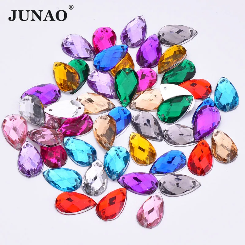 JUNAO 8*13 10*14mm Sewing Mix Color Drop Rhinestones Clear AB Acrylic Crystal Stones Flatback Scrapbook Beads for Clothes Crafts