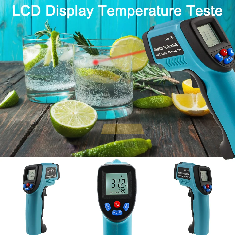 Infrared Thermometer C/F Non Contact Pyrometer GM550 Industrial Digital IR Temperature Meter -50~550°C/-58~1022°F degree Celsius