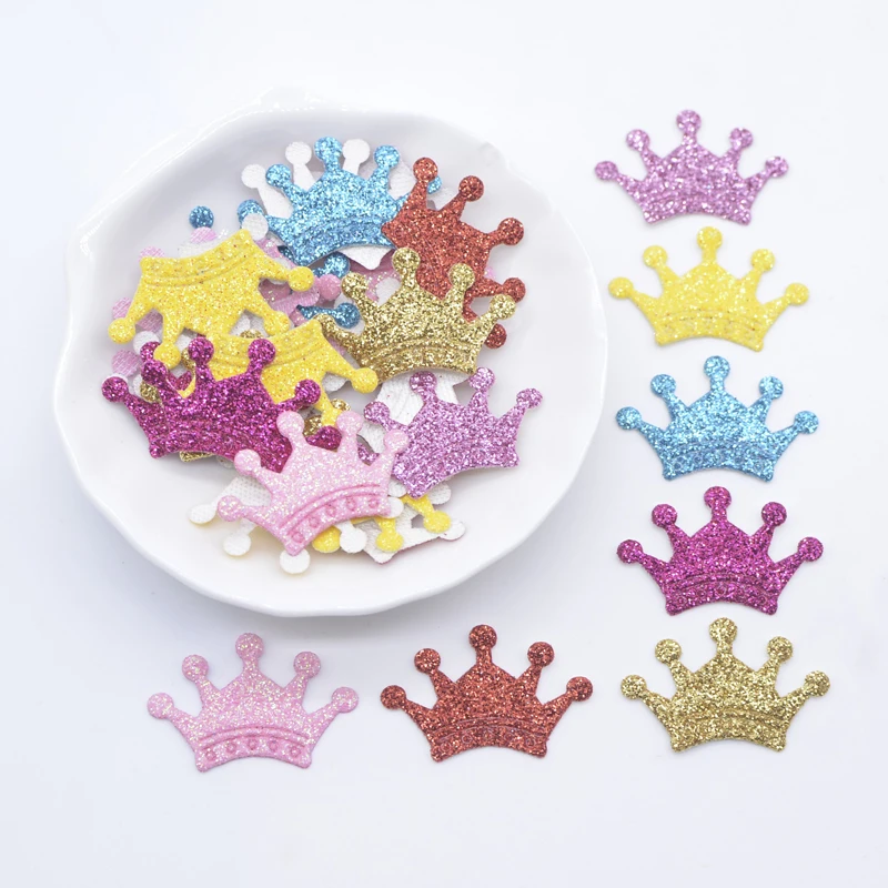 100Pcs Mixed Glitter Leather Crown Shape Appliques for DIY Clothes Crafts Sewing Supplies Headwear Hat Decor Accessories