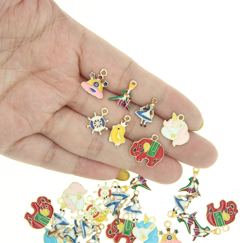 20pcs/lot Mini Animal Enamel Spaceship Chick Elephant Charms Pendant For Necklaces Earring Keychain DIY Jewelry Craft Making New