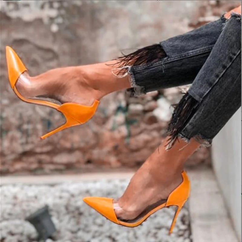 Ronticool New Fashion Women Pumps Sexy Stiletto Heels Pointed Toe Gorgeous Gold Yellow Orange Prom Shoes Women US Plus Size 5-15