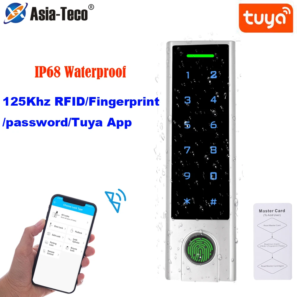 Tuya APP Smart Lock 125Khz RFID Bluetooth Access Controller IP68 Waterproof Fingerprint Access Control Add Delete Users by APP