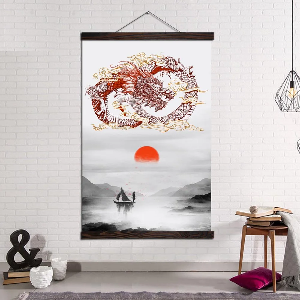 

Wall Art Picture Canvas Prints and Posters Canvas Painting Modern Pictures Home Decoration Retro Gold Dragon Totem Samurai Art