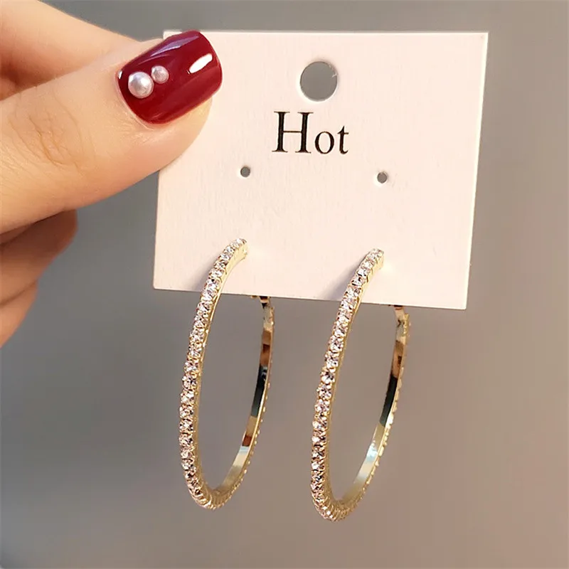 2021 new fashion exaggerated style shiny crystal Rhine women\'s Big Round Earrings exquisite luxury women\'s Earrings Jewelry Gift