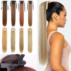 MERISI HAIR Synthetic Long Straight Drawstring Ponytail Black Brown Heat Resistance Hairpiece Clip In Hair Extension for Woman