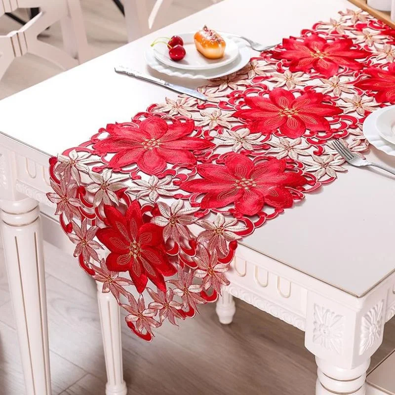 

New Christmas Embroidered Table Runner Tablecloth Tablecloth Hollow Multi-purpose Towel New Polyester Placemat