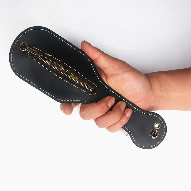 LEACOOL 100% Genuine Leather Racket Sap Big Capacity Coin Purse Defense Multi function Jacksap EDC Coin Bag