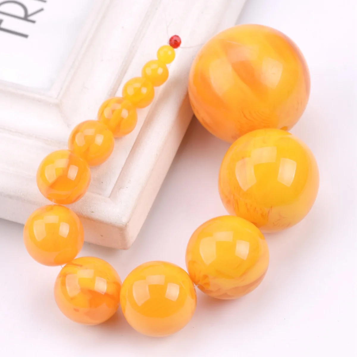 Perles Rondes en Plastique de Résine Orange Imitation Ambre, 6mm, 8mm, 10mm, 12mm, 14mm, 16mm, 18mm, 20mm, 22mm, 25mm, 30mm, 38mm, pour Bricolage de