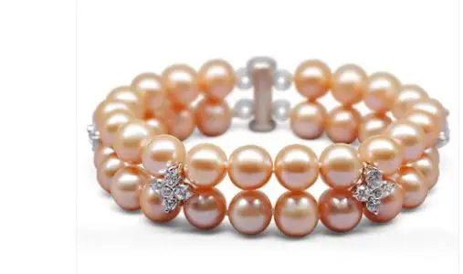 2 strand 9-10mm south sea round gold pearl bracelet 7.5-8