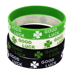 1PC New Fashion Clover Good Luck Silicone Wristband Black Green White Rubber Letters Bracelets&Bangles Women Men Adults SH167
