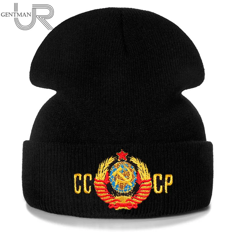 New Unisex Soviet National Emblem Beanie Casual Winter Hat For Men Women Warm Knitted Hat Solid Color CCCP Beanie Hat