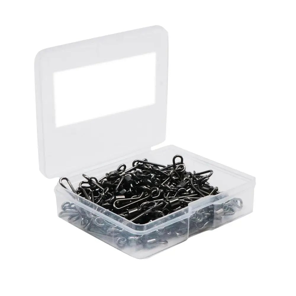 50-100pcs/box Stainless Steel Fishing Swivels Snap Interlock Rolling Swivel With Hooked Snap Hooks Fish Accessories Tool