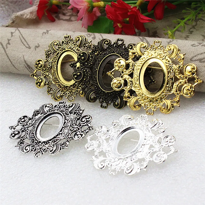 Onebeading Fit 18x25mm Vintage Oval Cabochons Brooch Blank Setting Bezel Base For DIY Making Accessories 3pcs K05280