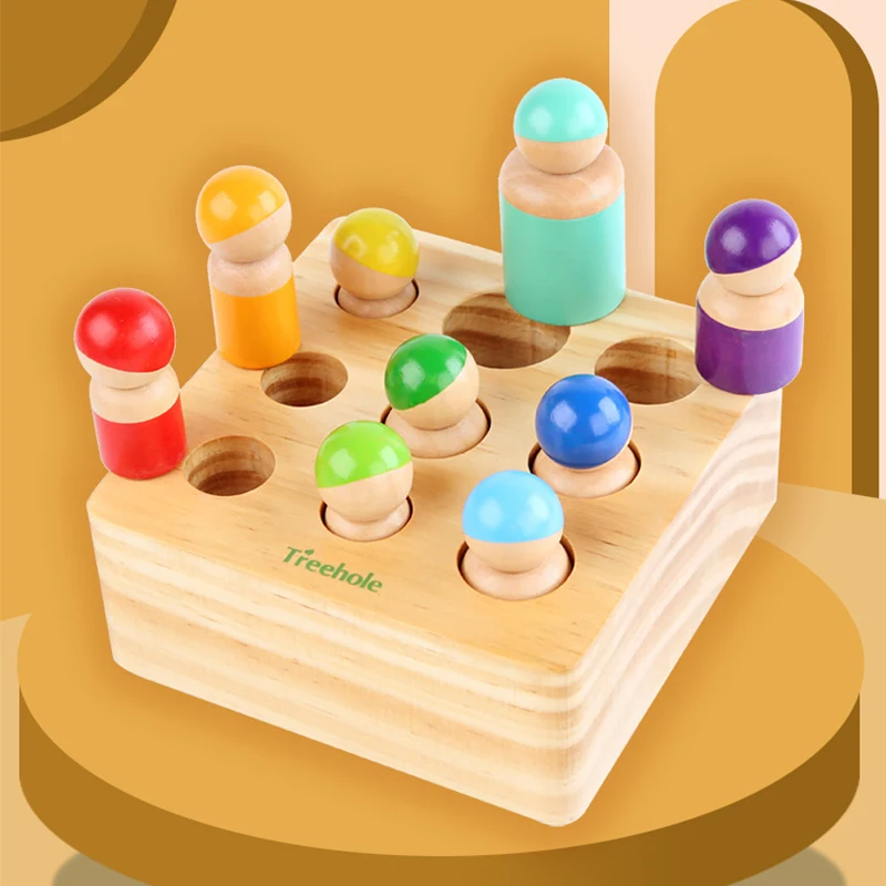 Kids Montessori Toy Socket Villain Cylinder Children Kindergarten Early Education Hand-eye Coordination 3D Puzzles Toys For Baby