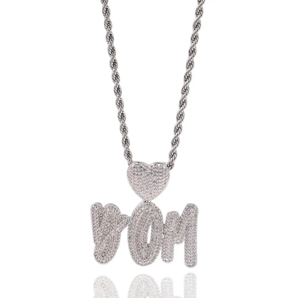 

UWINCustomized Cursive Name Necklace with Heart Clasp Script Style Font Iced Out CZ Letter Pendant Hip Hop Jewelry for Rappers