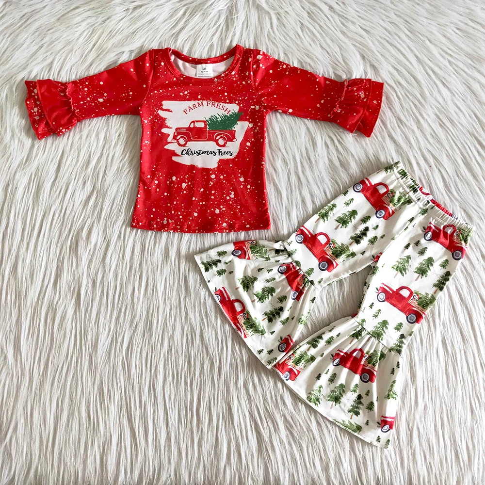 High Quality Kids Winter Clothing Set Baby Girls Red Top And Bell Pants Teenages Christmas Outift