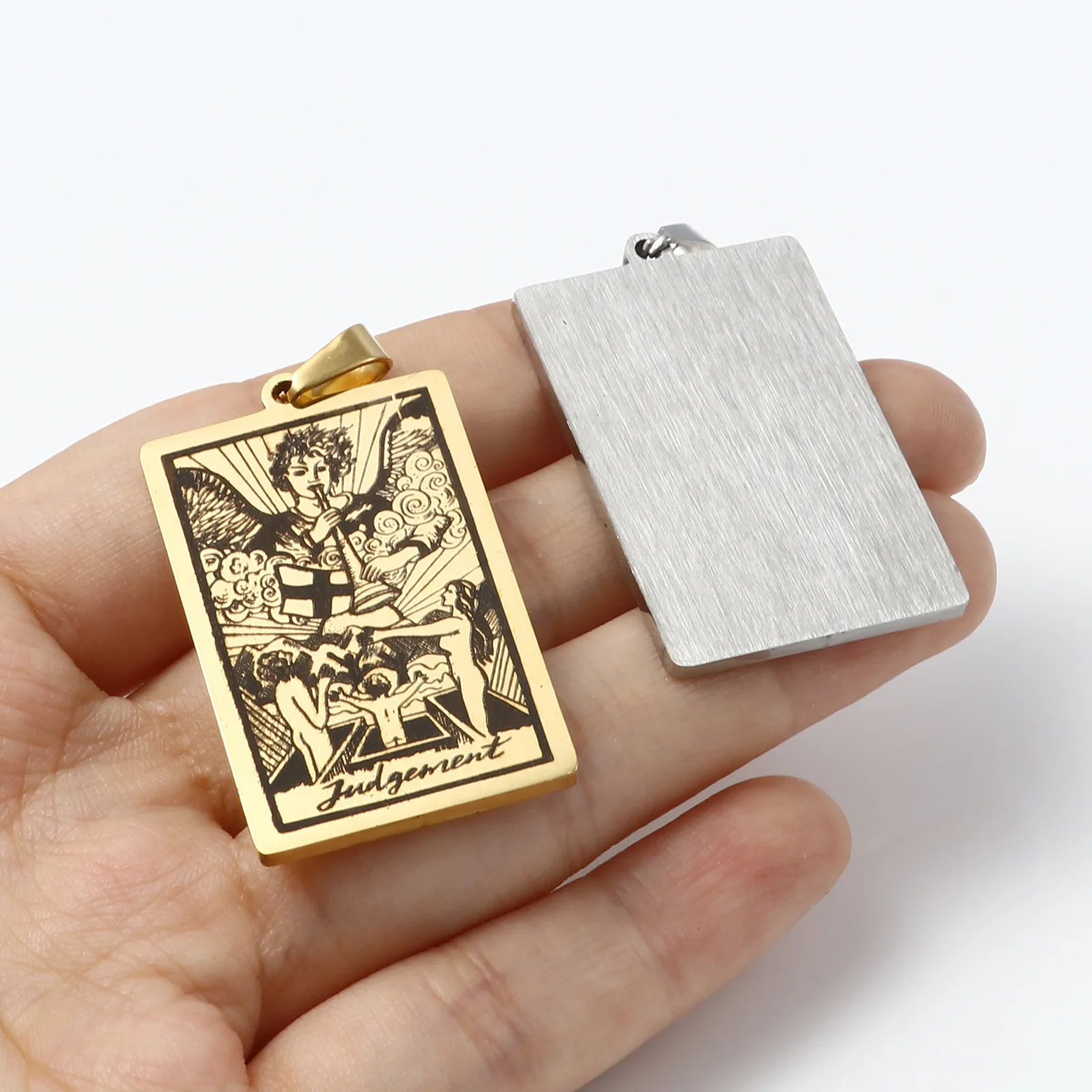 2021 Fashion Stainless Steel Tarot Pendants With Pinch Clip Rectangle Message For Jewelry Necklace Accessories 46mm x 24mm