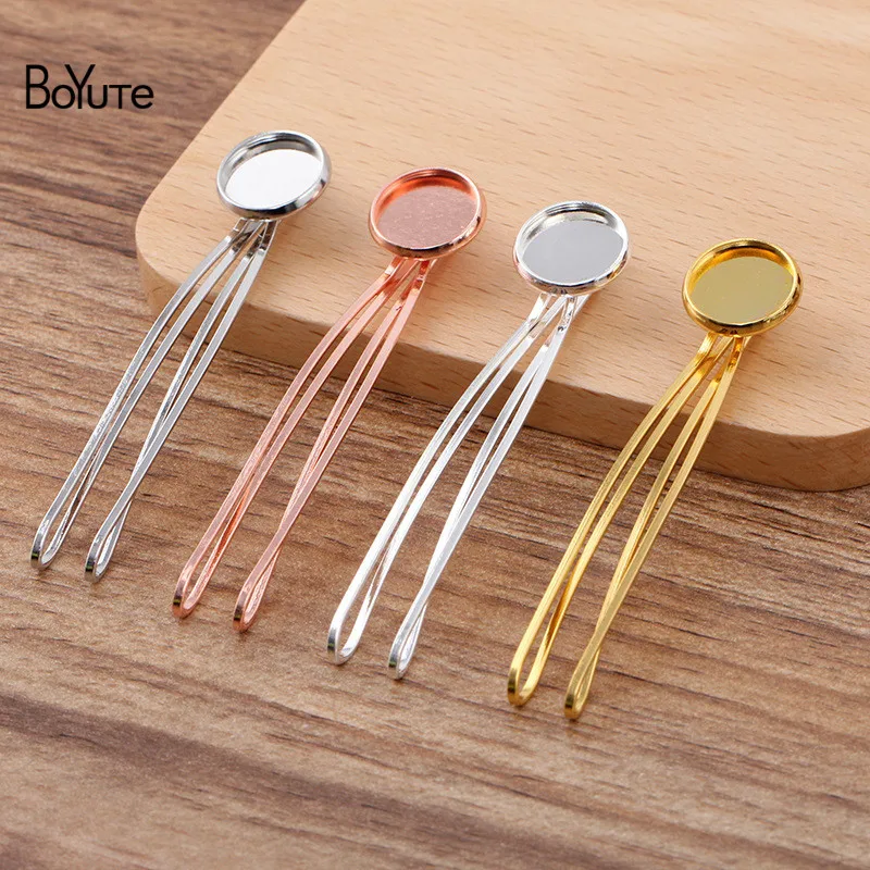 BoYuTe (30 Pieces/Lot) 70*8.5MM Metal Hair Clip Welding 12MM Cabochon Base Blank Tray Diy Hair Accessories Materials